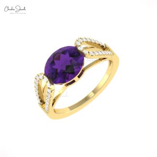 Natural Amethyst Split Shank Ring With 10x8mm Oval And Diamond Bridal Rings In 14k Gold
