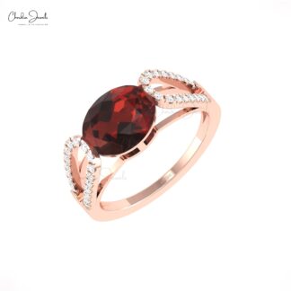 Bypass Handmade Ring In 14k Real Gold Red Garnet 2.45 Ct Oval Cut And Diamond Rings