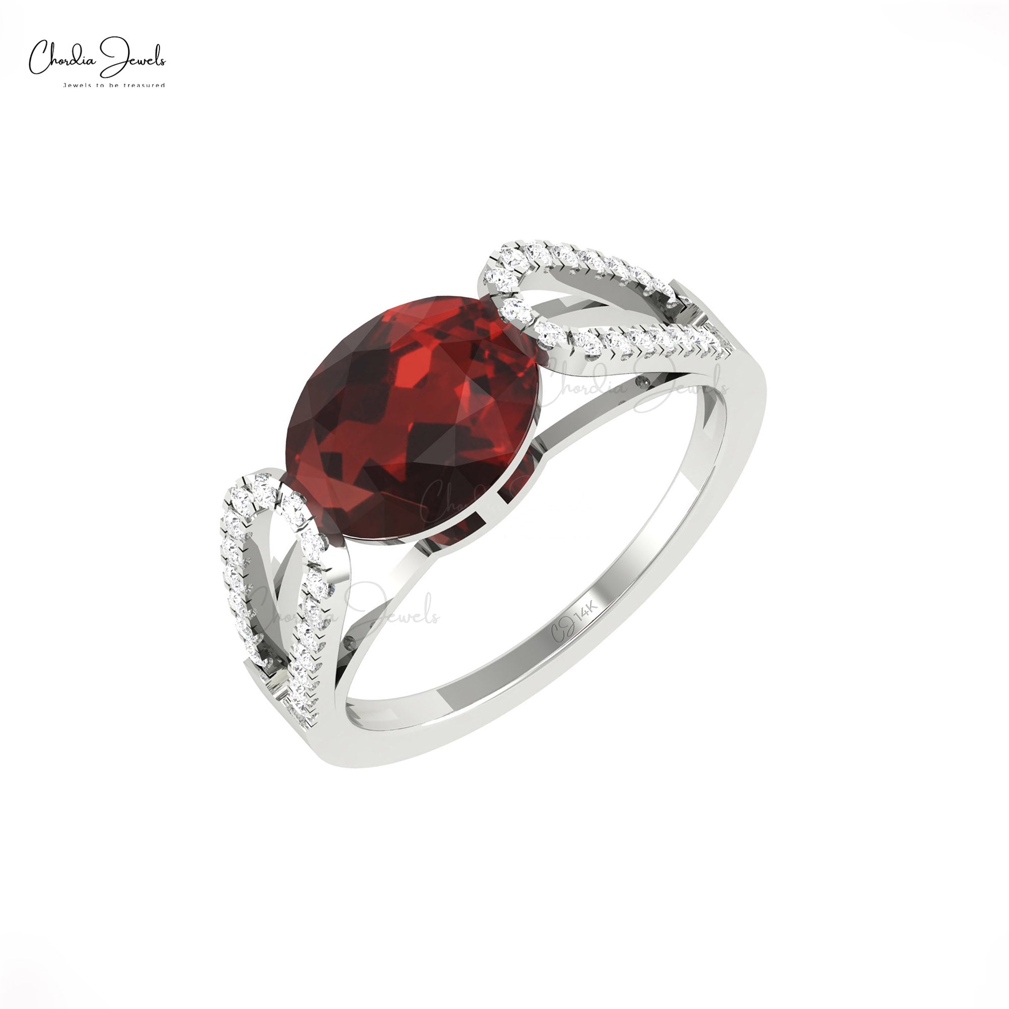Bypass Handmade Ring In 14k Real Gold Red Garnet 2.45 Ct Oval Cut And Diamond Rings