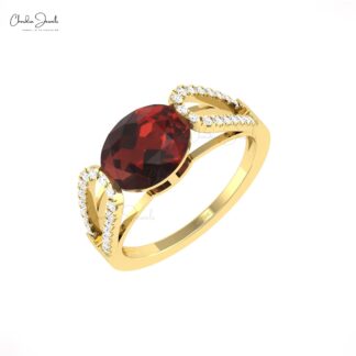 Bypass Handmade Ring In 14k Real Gold Red Garnet 2.45 Ct Oval Cut And Diamond Rings