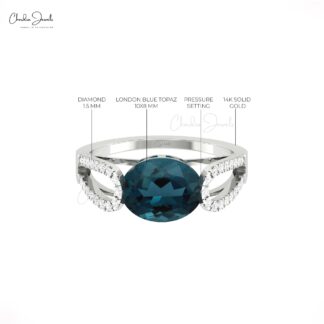 Genuine London Blue Topaz Bypass Ring In Pure 14k Gold Diamond Bridal Fine Jewelry