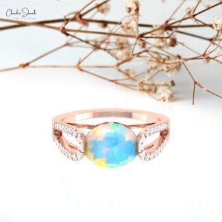 AAA Fire Opal Bypass Ring In 14k Solid Gold Diamond October Birthstone Hallmark Jewelry