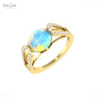 AAA Fire Opal Bypass Ring In 14k Solid Gold Diamond October Birthstone Hallmark Jewelry