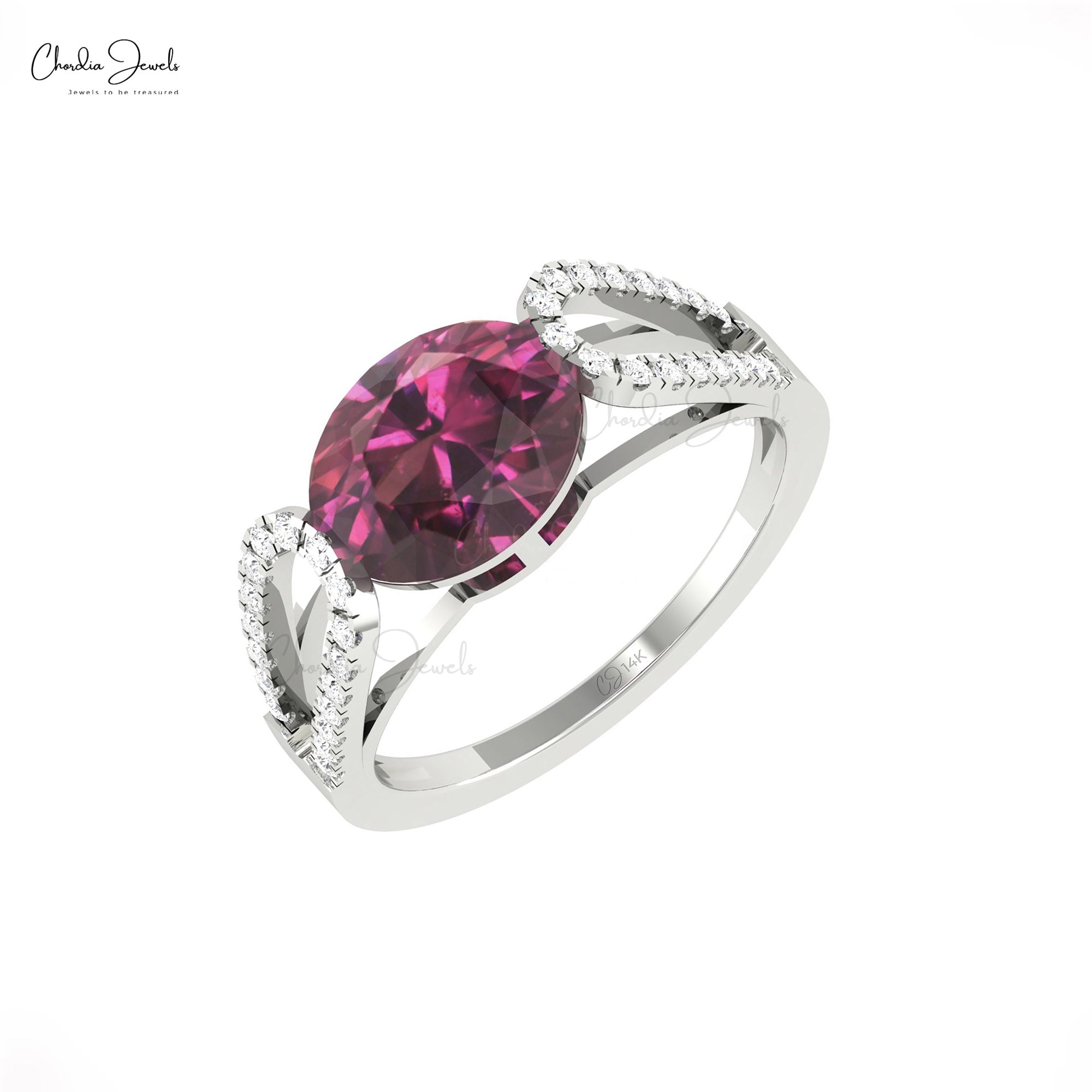 Gemstone Bypass Ring In 14k Real Gold Rhodolite Garnet And Diamond Promise Rings