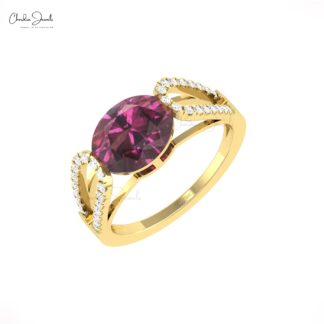 Gemstone Bypass Ring In 14k Real Gold Rhodolite Garnet And Diamond Promise Rings