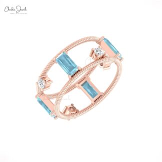 Two Shank Twisted Ring In 14k Real Gold Aquamarine 1 Ct Gemstone Prong Set Diamond Rings