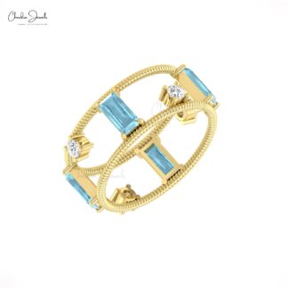Two Shank Twisted Ring In 14k Real Gold Aquamarine 1 Ct Gemstone Prong Set Diamond Rings