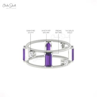 Dual Birthstone Diamond Band With 6x3mm Amethyst February Birthstone 14k Gold Twisted Ring