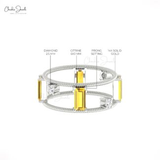 Stacking Twisted Wire Ring With 1 Ct Citrine And Diamond Prong Set In 14k Solid Gold Rings