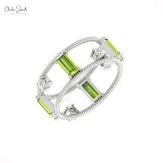 Natural Peridot Twisted Wire Ring With Diamond Prong Set In 14k Solid Gold Bridal Jewelry