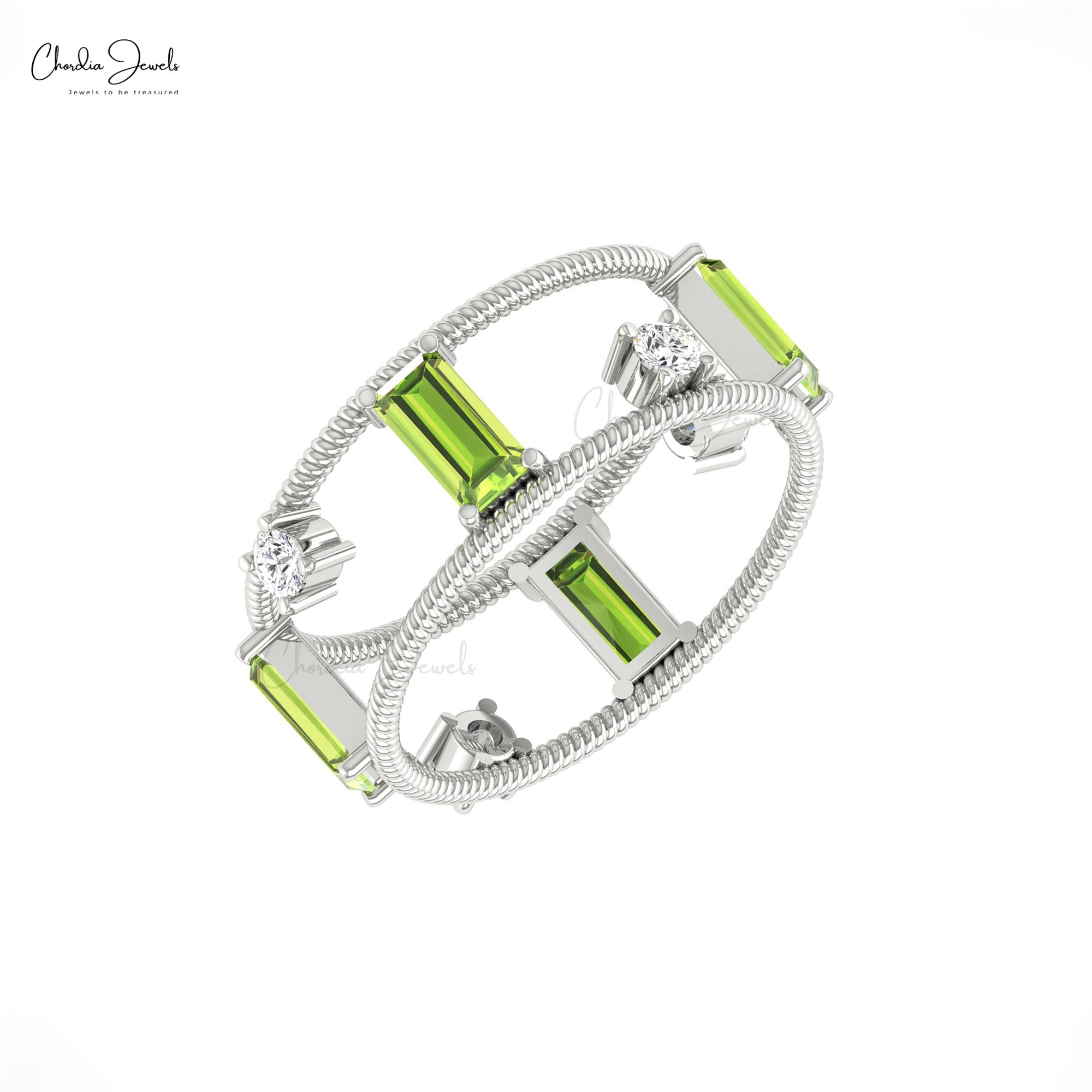 Natural Peridot Twisted Wire Ring With Diamond Prong Set In 14k Solid Gold Bridal Jewelry