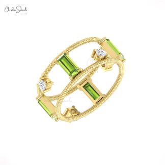 Natural Peridot Twisted Wire Ring With Diamond Prong Set In 14k Solid Gold Bridal Jewelry