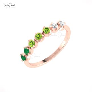 Stackable 7 Stone Ring In 14k Pure Gold Emerald And Peridot Diamond Half Eternity Band