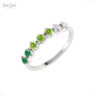 Stackable 7 Stone Ring In 14k Pure Gold Emerald And Peridot Diamond Half Eternity Band