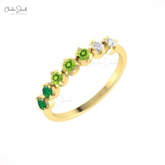 Stackable 7 Stone Ring In 14k Pure Gold Emerald And Peridot Diamond Half Eternity Band