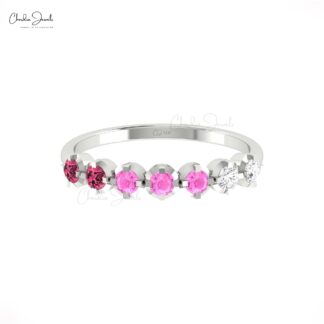 Round Cut Half Eternity Band With 2.5mm Pink Tourmaline And Sapphre Diamond Rings
