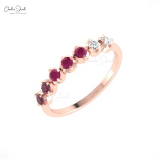 Seven Stone Stack Band In 14k Gold Ruby And Rhodolite Garnet Diamond Half Eternity Ring