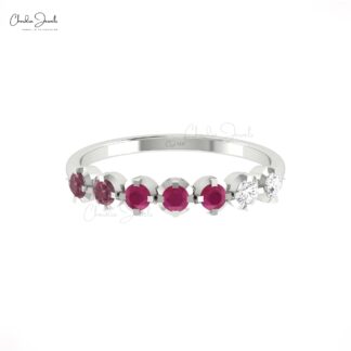 Seven Stone Stack Band In 14k Gold Ruby And Rhodolite Garnet Diamond Half Eternity Ring