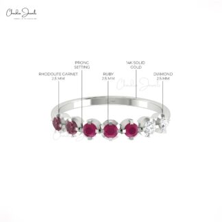 Seven Stone Stack Band In 14k Gold Ruby And Rhodolite Garnet Diamond Half Eternity Ring