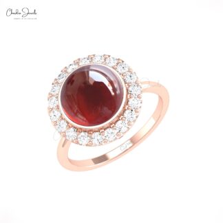 Natural Red Garnet Halo Diamond Ring In 14k Solid Gold January Birthstone Fine Jewelry