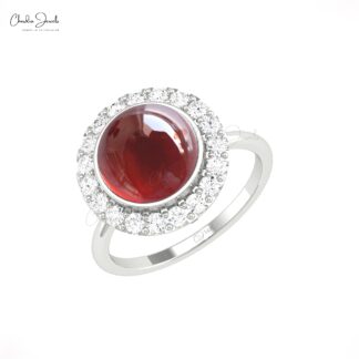 Natural Red Garnet Halo Diamond Ring In 14k Solid Gold January Birthstone Fine Jewelry