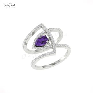 Natural Amethyst Cocktail Ring In Solid 14k Gold Pave Diamond Hallmarked Jewelry For Mom