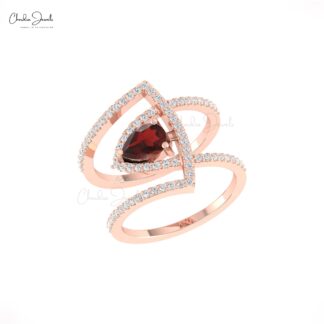 Diamond Overlapping Ring With 7x5mm Garnet January Birthstone Cocktail Ring In 14k Gold