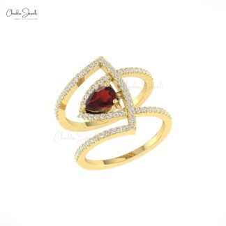 Diamond Overlapping Ring With 7x5mm Garnet January Birthstone Cocktail Ring In 14k Gold