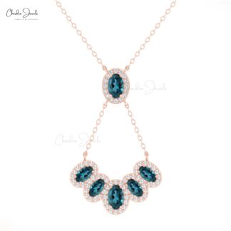 Oval Multi Halo Necklace With 1.7 Ct London Blue Topaz And Diamond 14k Gold Y Necklaces