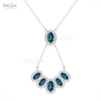 Oval Multi Halo Necklace With 1.7 Ct London Blue Topaz And Diamond 14k Gold Y Necklaces