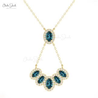 Oval Multi Halo Necklace With 1.7 Ct London Blue Topaz And Diamond 14k Gold Y Necklaces