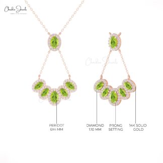 Natural Peridot Cluster Necklace With Multi Halo Diamond 14k Real Gold Bridal Y Necklaces