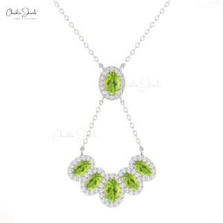 Natural Peridot Cluster Necklace With Multi Halo Diamond 14k Real Gold Bridal Y Necklaces