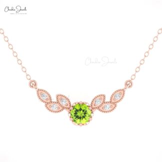 Guardian Angel Wings Necklace In 14k Real Gold Peridot G-H Diamond Leaf Necklace For Wife