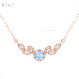 AAA Rainbow Moonstone Floral Necklace In 14k Real Gold Diamond Handmade Jewelry For Her