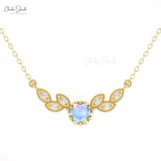 AAA Rainbow Moonstone Floral Necklace In 14k Real Gold Diamond Handmade Jewelry For Her
