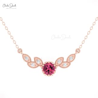 Angel Wings Diamond Necklace In 14k Real Gold Pink Tourmaline Floral Chain Necklaces