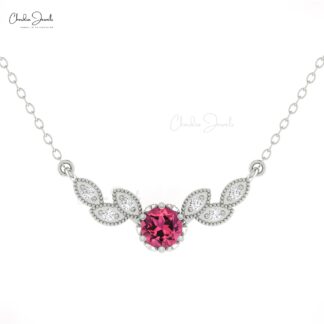Angel Wings Diamond Necklace In 14k Real Gold Pink Tourmaline Floral Chain Necklaces