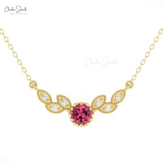 Angel Wings Diamond Necklace In 14k Real Gold Pink Tourmaline Floral Chain Necklaces