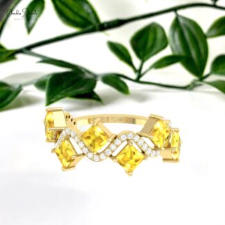 Diamond Wave Promise Ring In Solid 14k Gold Yellow Sapphire September Birthstone Rings