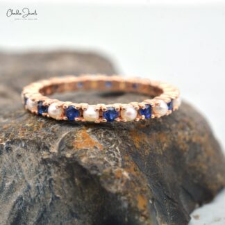 Handmade 14K Rose Gold Blue Sapphire Eternity Ring