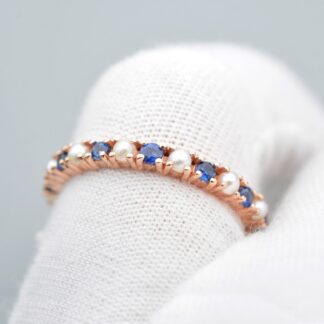 Blue Sapphire Eternity Ring with Round Cut Natural Gemstones