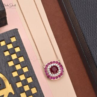 Cluster Halo Diamond Necklace In 14k Rose Gold Burma Ruby 2.54 Ct Gemstone Chain Necklaces