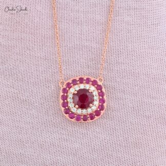 Cluster Halo Diamond Necklace In 14k Rose Gold Burma Ruby 2.54 Ct Gemstone Chain Necklaces