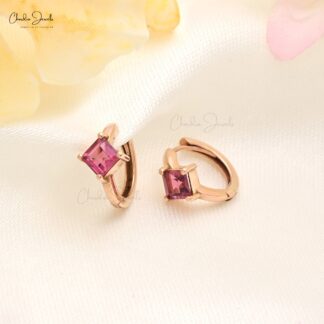 Solitaire Huggies Hoop With 0.6 Ct Pink Tourmaline Latch Back Earrings In 14k Rose Gold