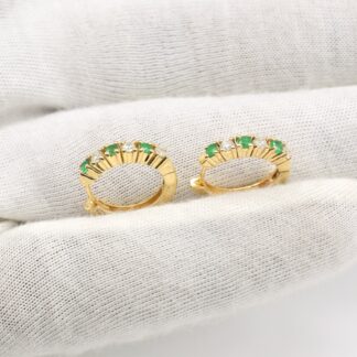 Round Cut Huggie Hoops With 2mm Emerald Diamond Latch Back Earrings In 14k Yellow Gold
