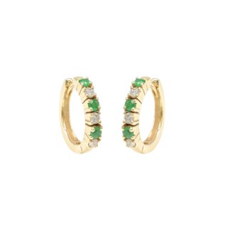 Pure 14k Yellow Gold Huggie Hoops With 0.18 Ct Emerald Dainty Diamond Hallmark Earrings