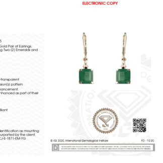 IGI Certified Dangle Earring With 9x7mm Emerald & Diamond 14k Yellow Gold Earrings For Her