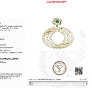 Swirl Diamond Certified Pendant With 3.5mm Emerald Gemstone 14k Yellow Gold Dangle Pendants