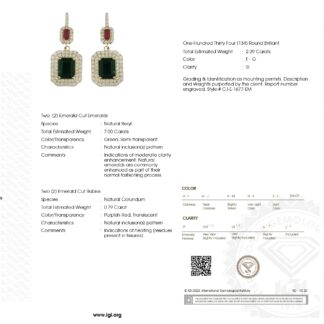 Dangle Halo Diamond Earring In 14k Yellow Gold Emerald And Ruby IGI Verified Bridal Earrings